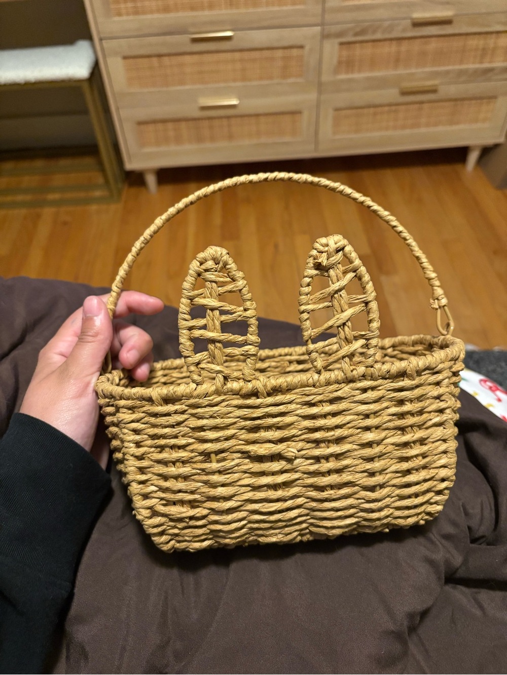 Small Woven Straw Bunny-Ear Handle Tote
